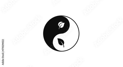Yin Yang Symbol with Leaves Design.