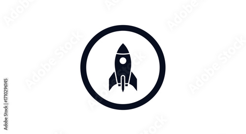 Rocket ship icon inside a circle representing innovation and progress in space.