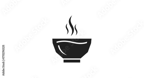 Steaming hot food bowl simple black glyph icon.