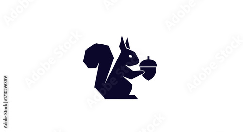 Silhouette of a Squirrel Holding an Acorn, Minimalist Design.