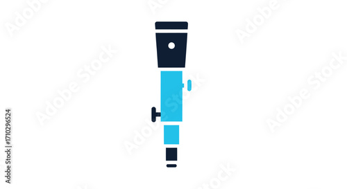 Blue and black telescope icon for astronomy and science.