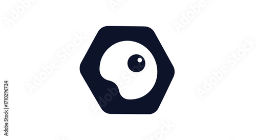 Modern abstract fried egg or eye logo in a hexagon.