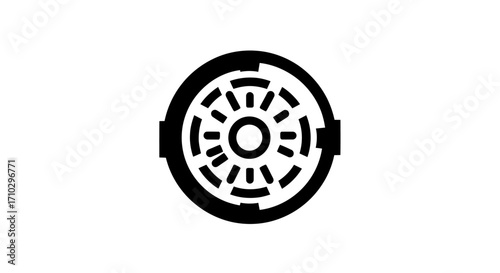 Circular vault door security system graphic.
