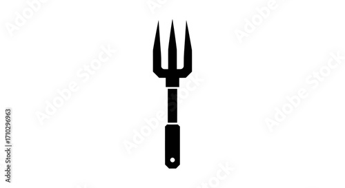 Black Silhouette of a Garden Fork with Handle.
