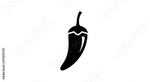 Black chili pepper silhouette on white background representing spicy food.