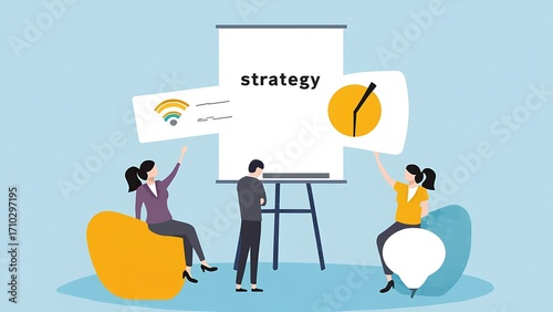 Strategic planning meeting in a creative workspace collaborative environment digital illustration engaging viewpoint