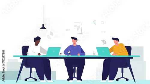 Collaborative team meeting office space digital illustration modern environment professional viewpoint teamwork concept