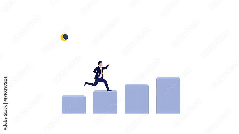 Fototapeta premium Dynamic business growth a professional climbing steps to success in a minimalist environment