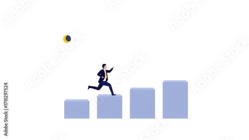 Dynamic business growth a professional climbing steps to success in a minimalist environment
