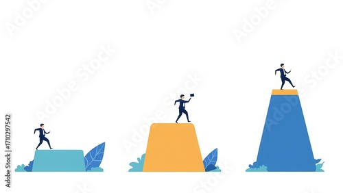 Climbing the summit of success business growth strategies office setting graphic illustration professional viewpoint empowerment concept