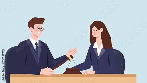 Business negotiation collaboration office graphic illustration professional setting eye-level view teamwork concept