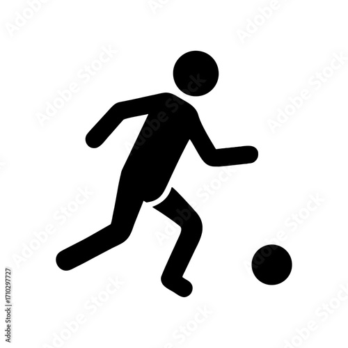 Iconic Black Silhouette Soccer Player Running Towards Ball Dynamic Sports Action Illustration