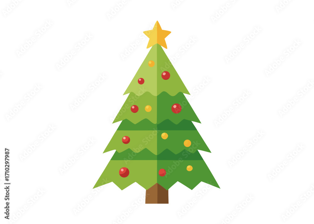 Fototapeta premium Stylized Christmas Tree with Star and Ornaments on White Background