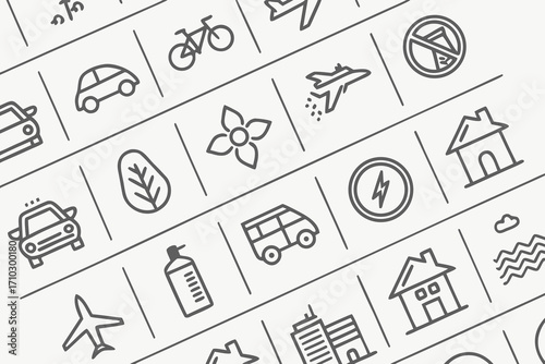 Seamless pattern of simple line icons on a light gray background