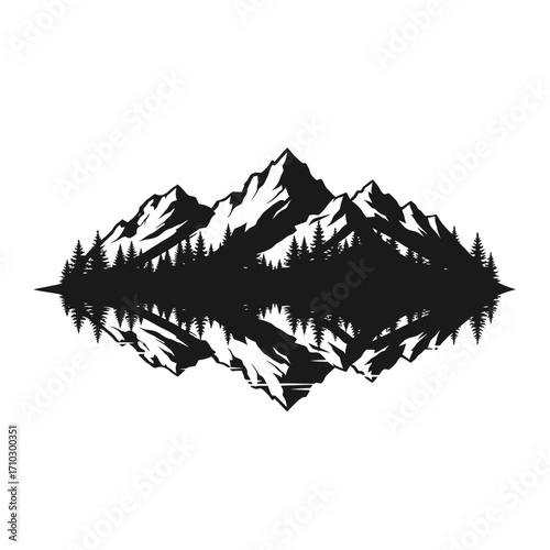 Silhouette of mountains reflected in a calm body of water, showcasing a serene landscape.