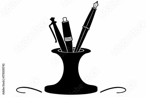 Black silhouette of a pen holder with three writing instruments