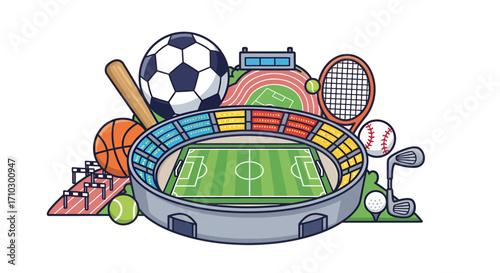 A vibrant illustration showcasing the diversity of sporting activities and arenas of play