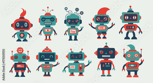 Collection of Colorful Cartoon Robots with Various Designs and Features.