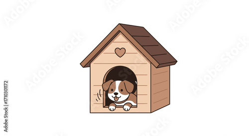 Adorable dog resting happily in its house with a heart shape symbolizing love and care
