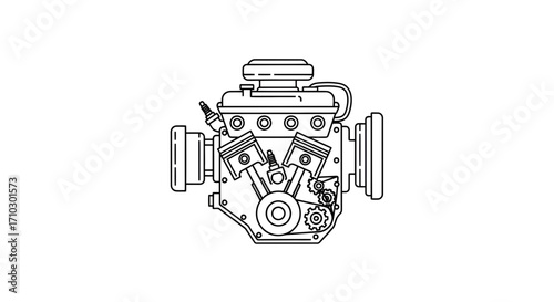 Automotive engineering schematic showcasing a meticulously detailed piston engine system