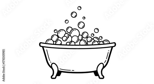 Charming cartoon bathtub overflowing with bubbles, perfect for relaxation and carefree bath time fun