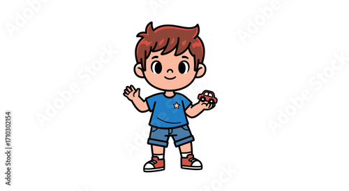 Cheerful boy with a car toy illustration portraying childhood joy and playful innocence in a