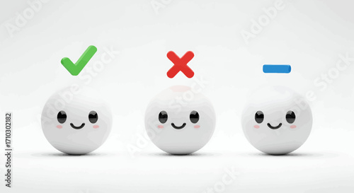 Cheerful conceptualization of acceptance rejection and subtraction with cartoonish icons