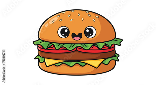 Delightful cartoon hamburger character illustration showcasing a kawaii food creation