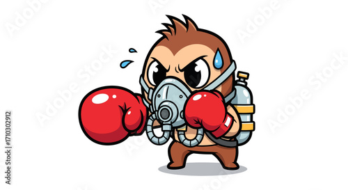 Determined boxer monkey character mascot wearing gas mask ready for competition