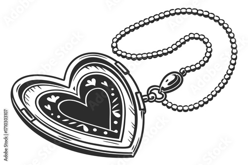 Vintage heart shaped locket necklace illustration