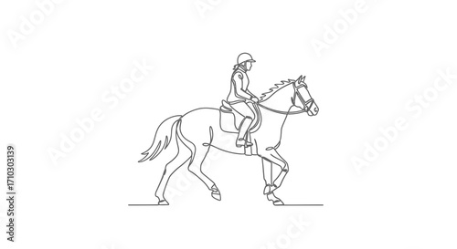 Elegance in motion: A continuous line drawing of equestrianism with a rider astride a noble steed