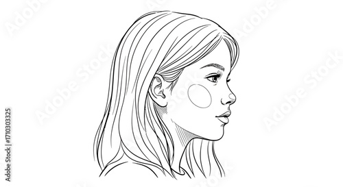 Elegant sketch of a woman's profile with flowing hair and delicate facial features