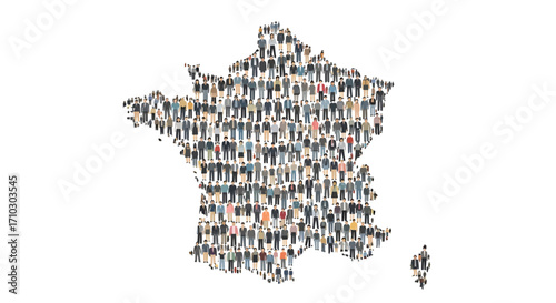 France population density shown through crowd illustration forming country outline