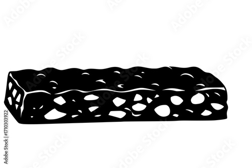 Monochrome Graffiti Style Illustration of Nut Brittle on a Clean White Background, Urban Art Vector: Abstract Nut Brittle in Black and White Graffiti Style