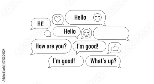 Minimalist depiction of modern digital communication through speech bubbles and messages