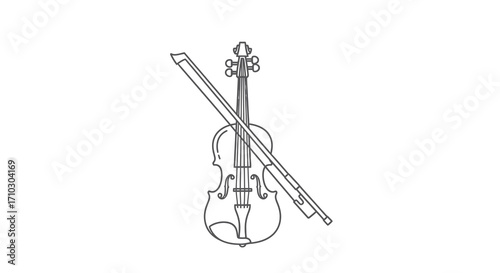 Minimalist representation of a violin and bow with intricate line work design