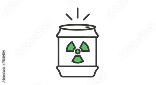 Stylized depiction of a radiating can with a radioactivity symbol illustrating hazard