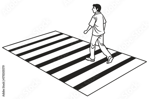 Man walking across a black and white striped crosswalk