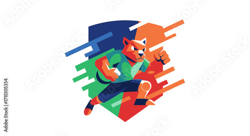 Dynamic Fox Athlete Mascot Running with an American Football.