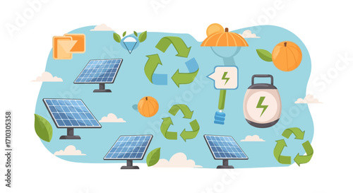 Eco Friendly Green Energy Sources and Sustainability Symbols.