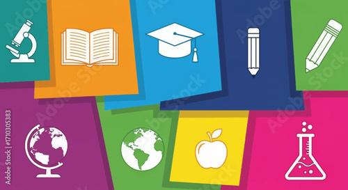 Education Icons - Books, Globe, Science, and More.