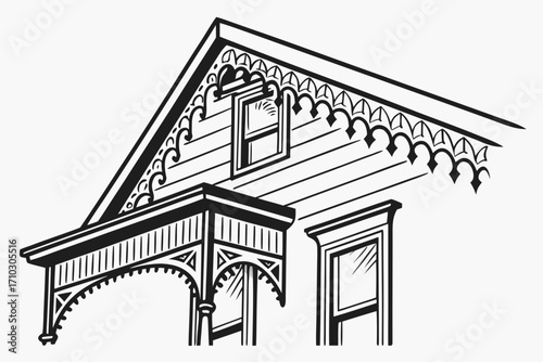 Victorian house architectural detail with decorative gingerbread trim