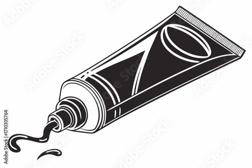 Black and white illustration of a squeezed tube of paint
