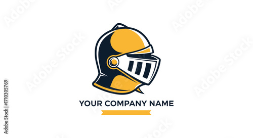 Visually striking medieval knight helmet emblem design for modern company branding solutions