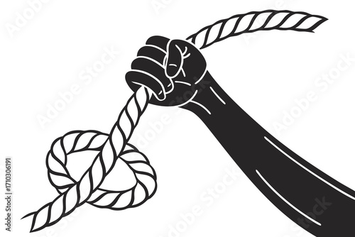 Fist holding a tightly knotted rope in a symbolic gesture