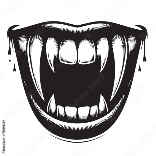 Black Vampire Teeth Silhouette Vector Illustration design, Solid White Background