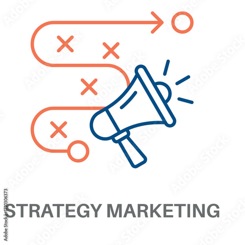 Strategy Marketing Outline Color Blue With Orange Concept Simple Style Design Vector