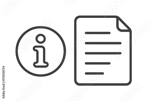 Information icon with document symbol. Linear vector illustration for a manual, guide, report, or instructions. FAQ, help, and support concept. User interface element for web design.