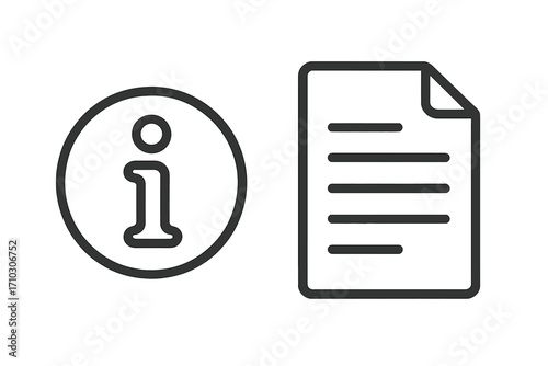 Information icon and document symbol. Thin line vector icons for user manual, guide, or report. Help and support concept. FAQ sign. Linear pictogram for web and UI design.