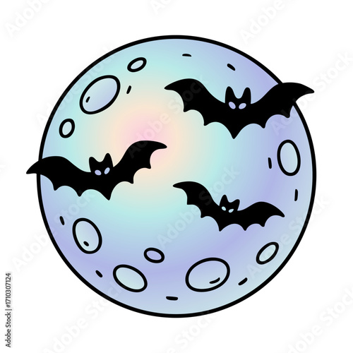 Holographic Full Moon with Bats Fying